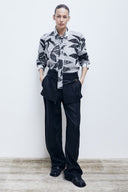 Camisa Gravata em Tricô Jacquard Botânico