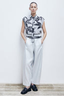 Camisa Gravata sem Mangas em Tricô Jacquard Botânico