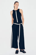 Calça Cropped de Malha dom Detalhe de Gorgurão