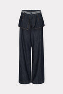 Calça Reta com Basque Removível em Jeans