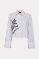 Camisa Boxy Tricoline Risca de Giz Estampada