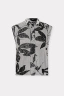 Camisa Gravata sem Mangas em Tricô Jacquard Botânico