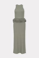 Vestido em Tricô Canelado com Basque Franjas Cipó
