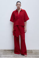 Calça com Basque Removível Tricô Tela