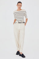 Blusa Manga Curta em Tricô Listrado