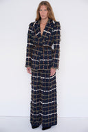 Calça Reta de Tricô Bordada com Fio de Seda e Blazer de Tricô Bordado com Fio de Seda