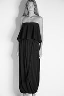 Vestido Decote Reto em Tricô Balonê Torcido com Cinto de Tassel